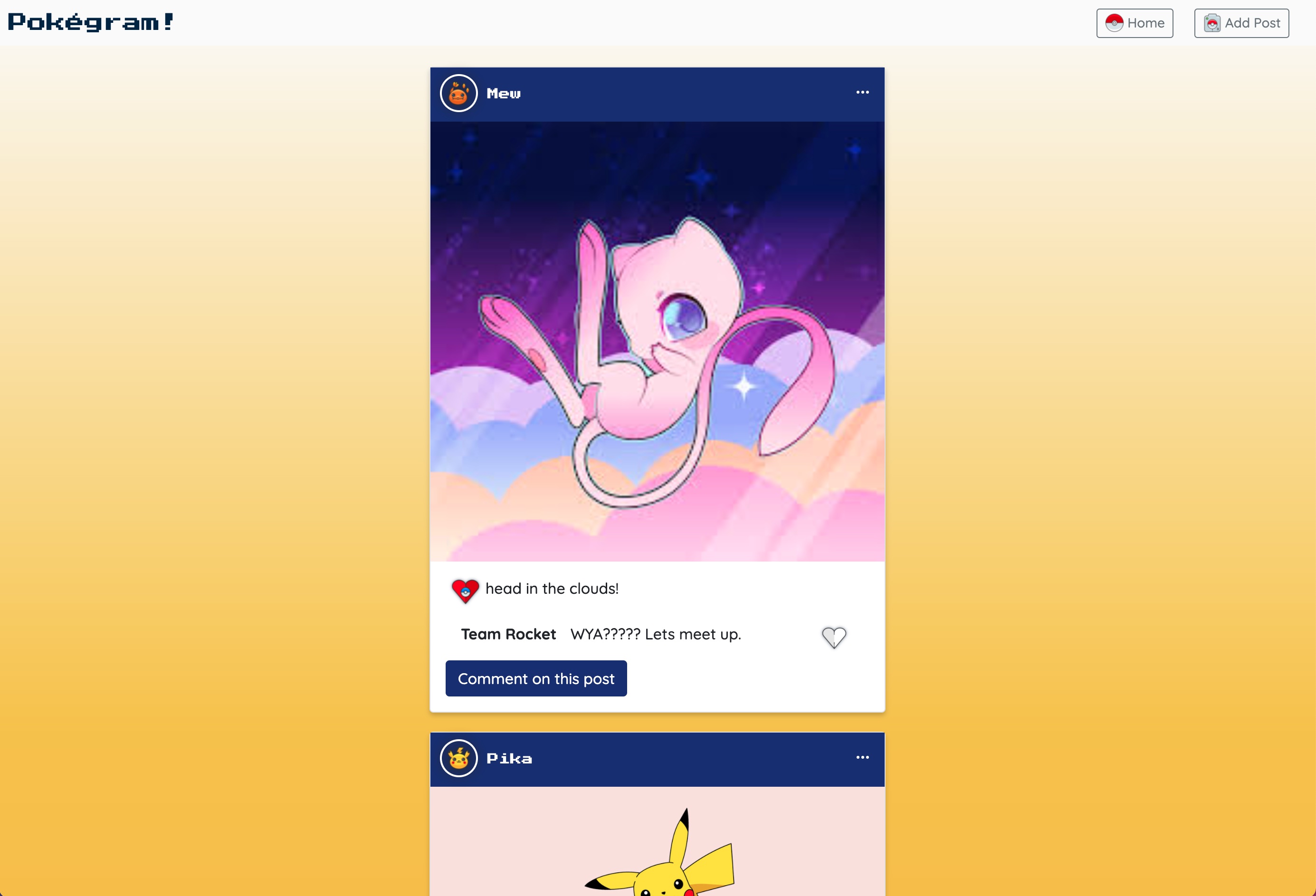 Screen Shot of Pokegram Website